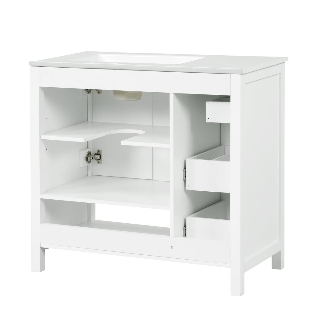Bathroom Vanity With Sink Top, Bathroom Vanity Cabinet With 2 Doors And 2 Drawers, Open Shelf