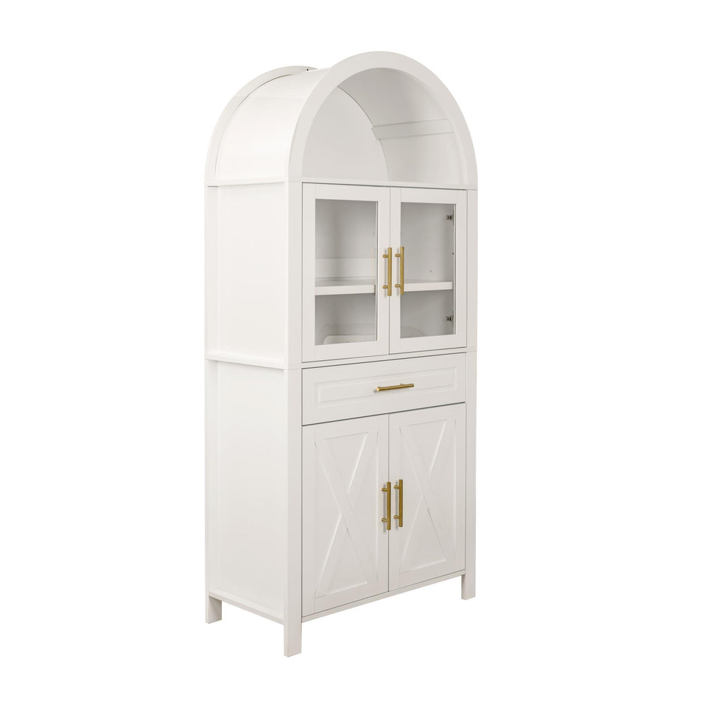 Arched Kitchen Pantry Cabinet With Adjustable Shelves & Barn Door Design