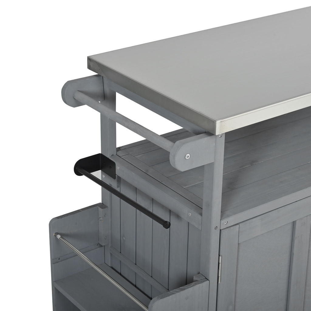 Foldable Outdoor Kitchen Island With Lockable Wheels, Storage Cabinet And Towel Rack For Patio