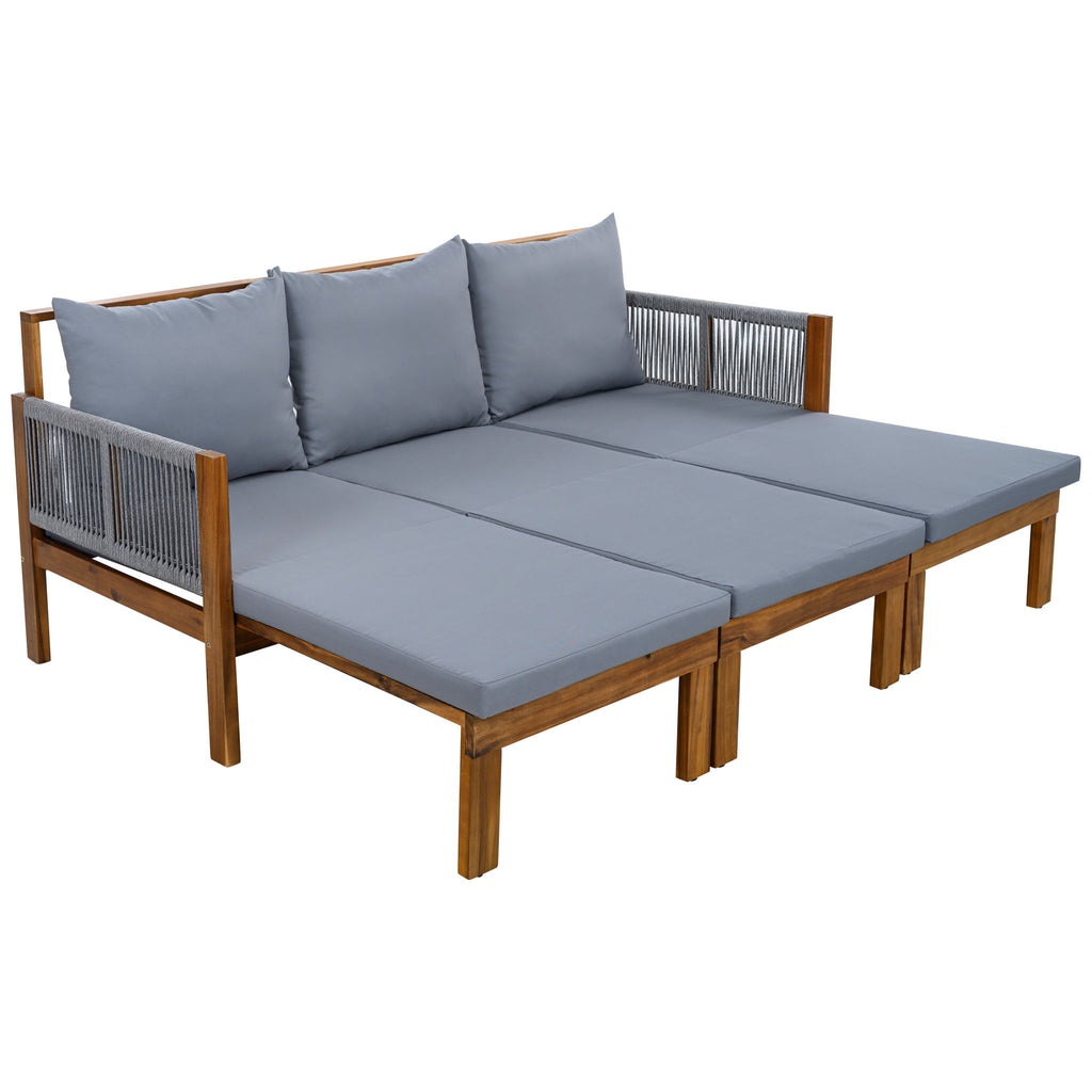 Outdoor Daybed, Patio Sofa Bed, 3 Seat Convertible Sunbed