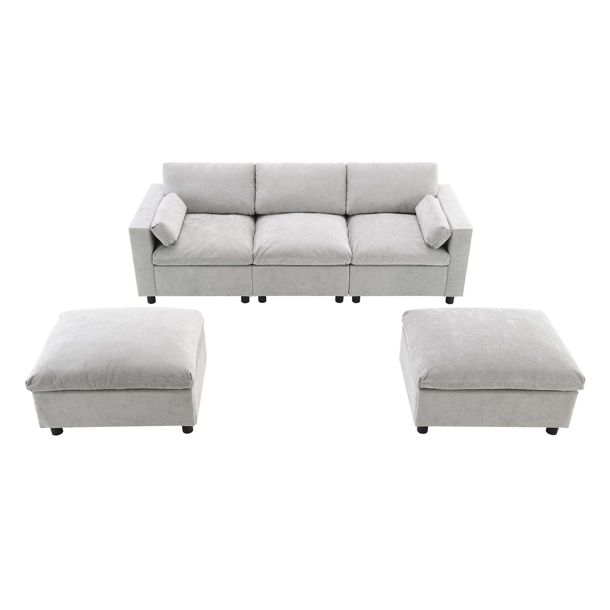 Modular Sectional With Storage Pockets, 5 Seat U Shaped Couch Set With Pillows, Free Combination Modern Cloud Sofa With 2 Movable Ottoman