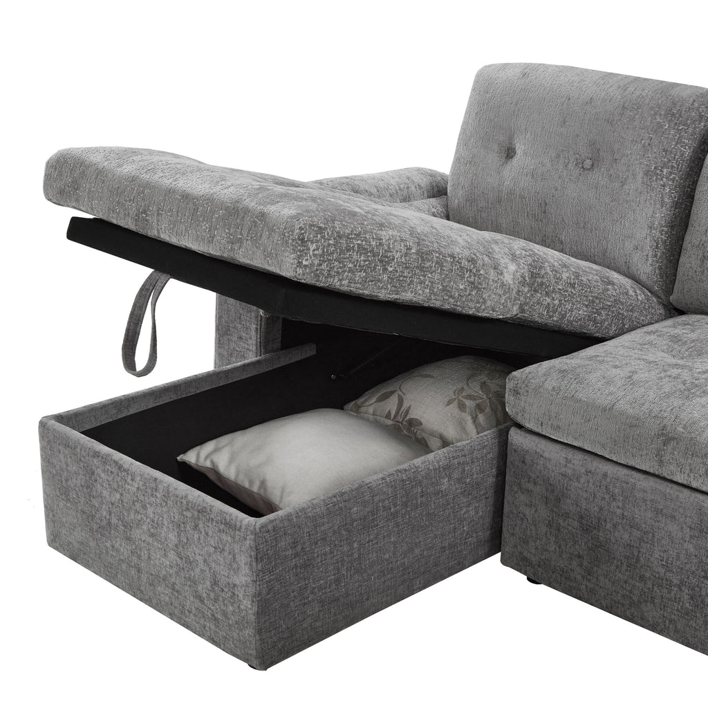Modern U-Shaped Sleeper Sectional Sofa Bed With USB Ports, Cup Holder, And Hidden Storage