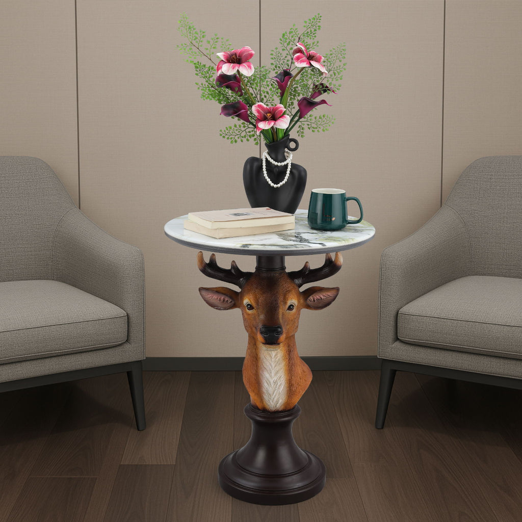 Deer Head Accent Table, Animal Statue For Living Room - Brown