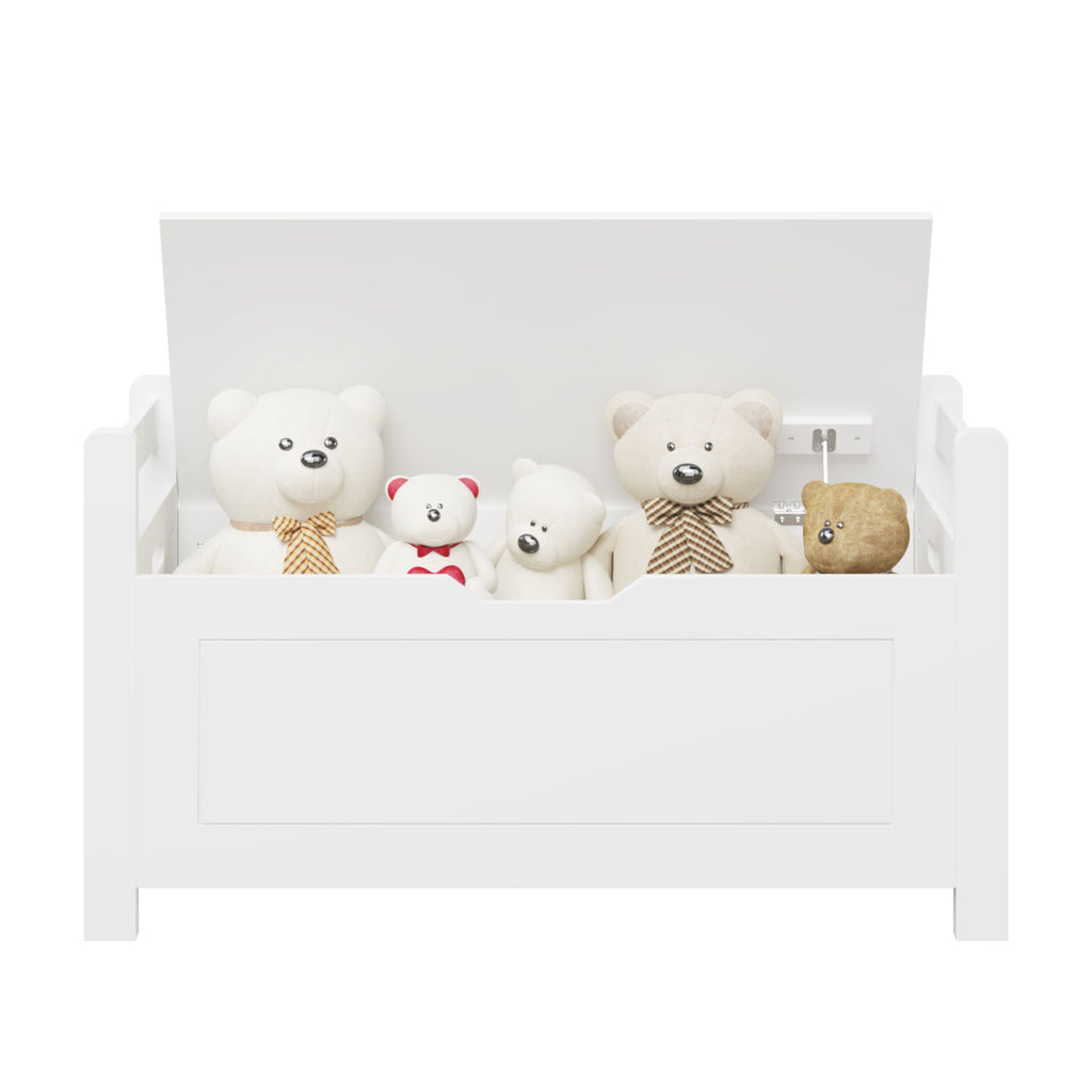 Kids Toy Box Chest Storage Cabinet With Cushion Seat Bench Flip Top Lid Safety Hinge - White