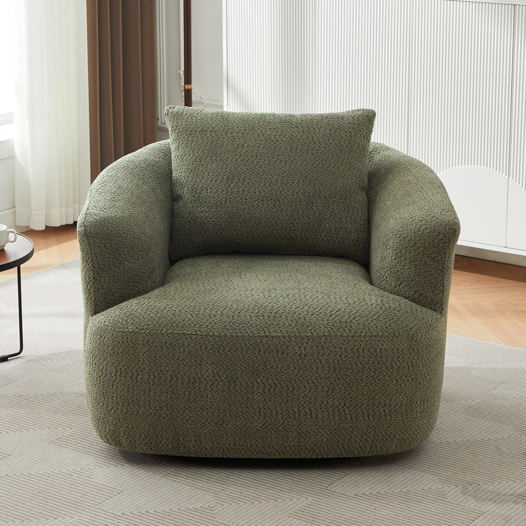 360° Swivel Barrel Sofa Chair With Throw Pillow, Upholstered Accent Chair