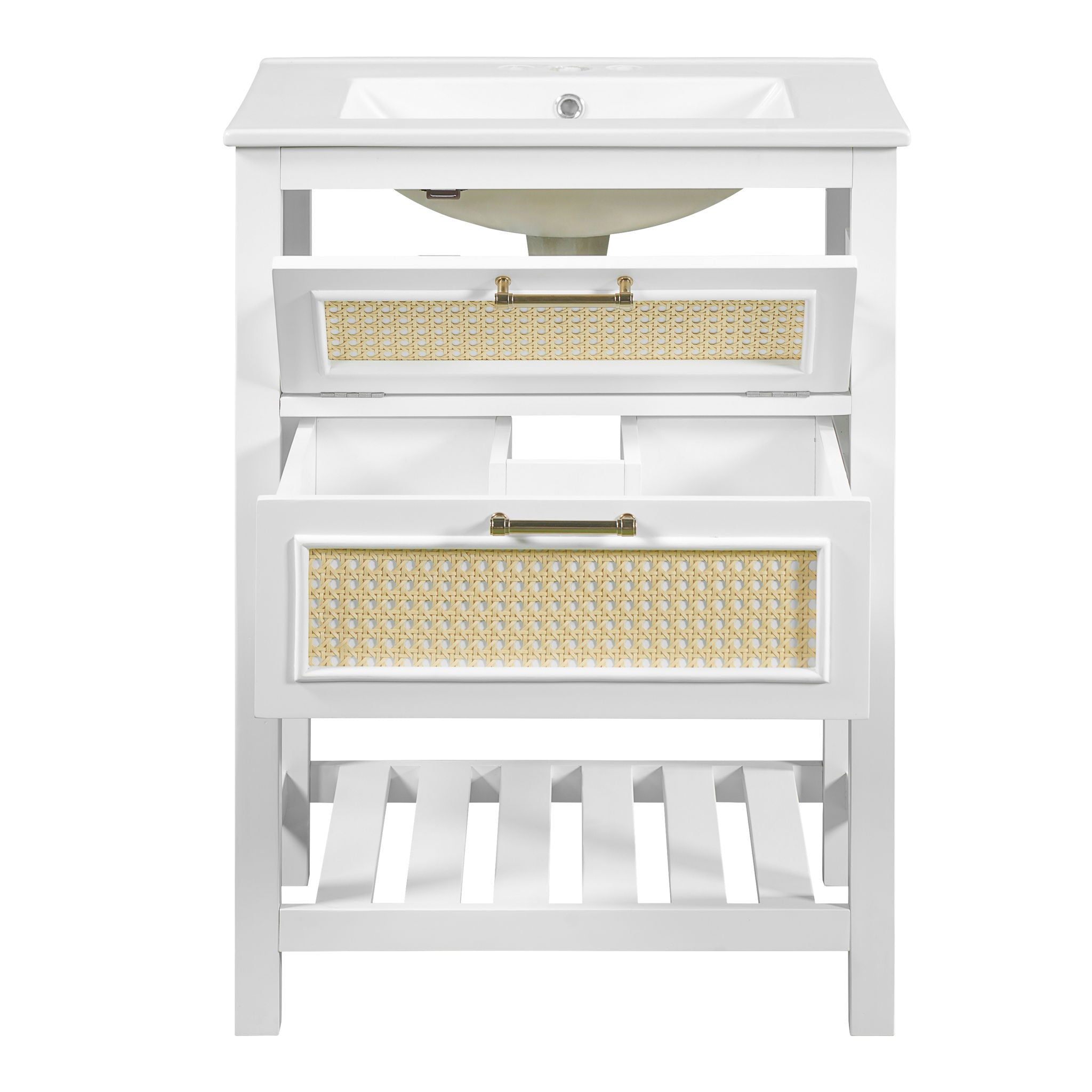 Modern Bathroom Vanity With Integrated Sink, Cabinet With 1 Deep Drawer And 1 Tip-Out Drawer