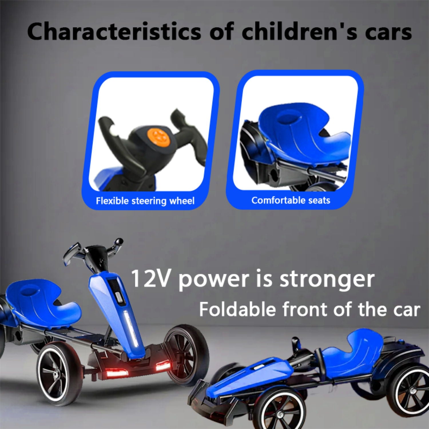 Electric Kids Pedal Go Kart With Adjustable Seat, Foldable Design