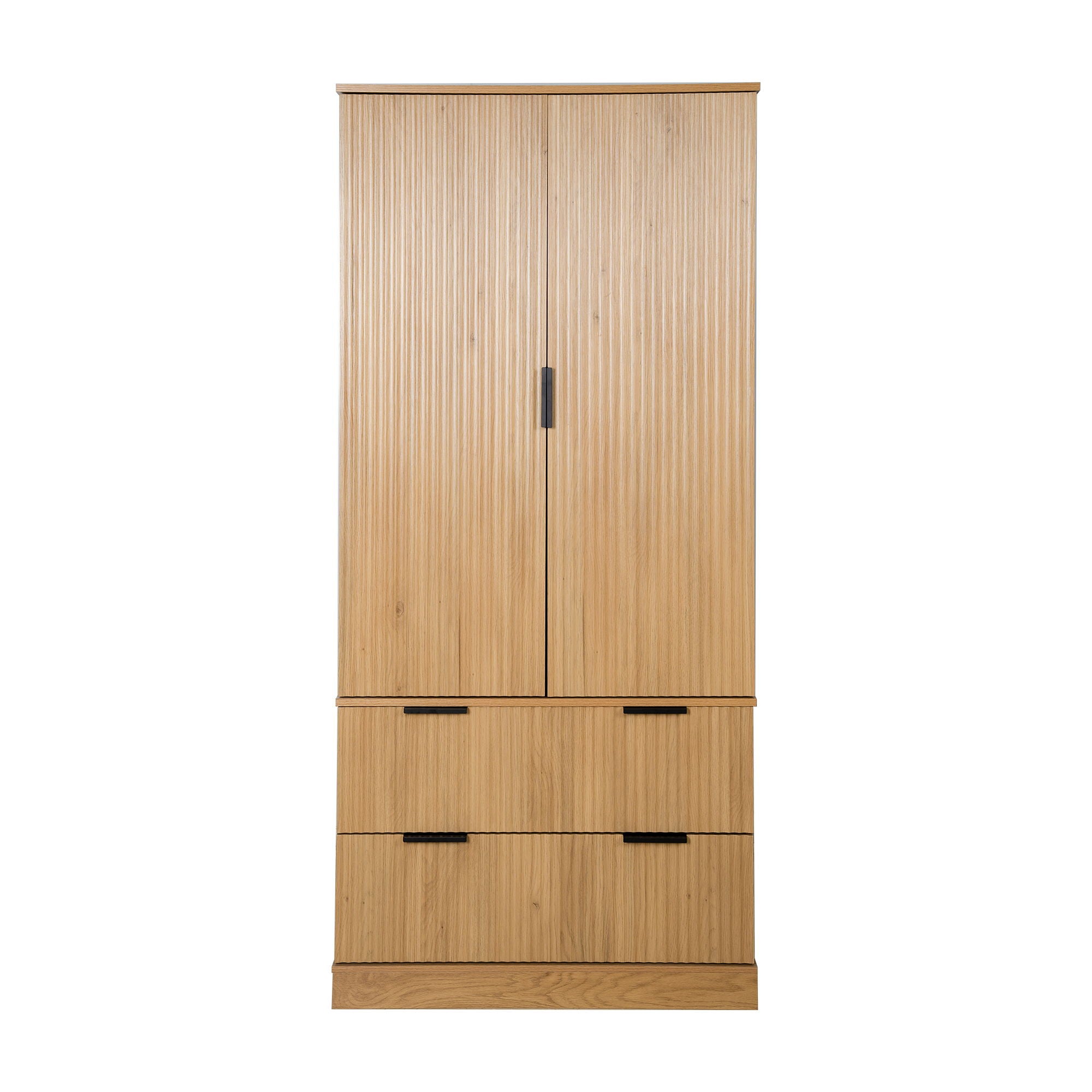 Fluted Kitchen Pantry Cabinet With 2 Large Drawers & 8 Door Spice Rack Freestanding Storage Organizer - Oak