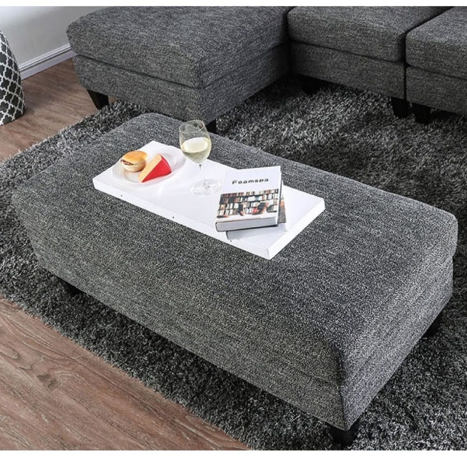 Ottoman With Plush Seat Living Room Furniture - Gray