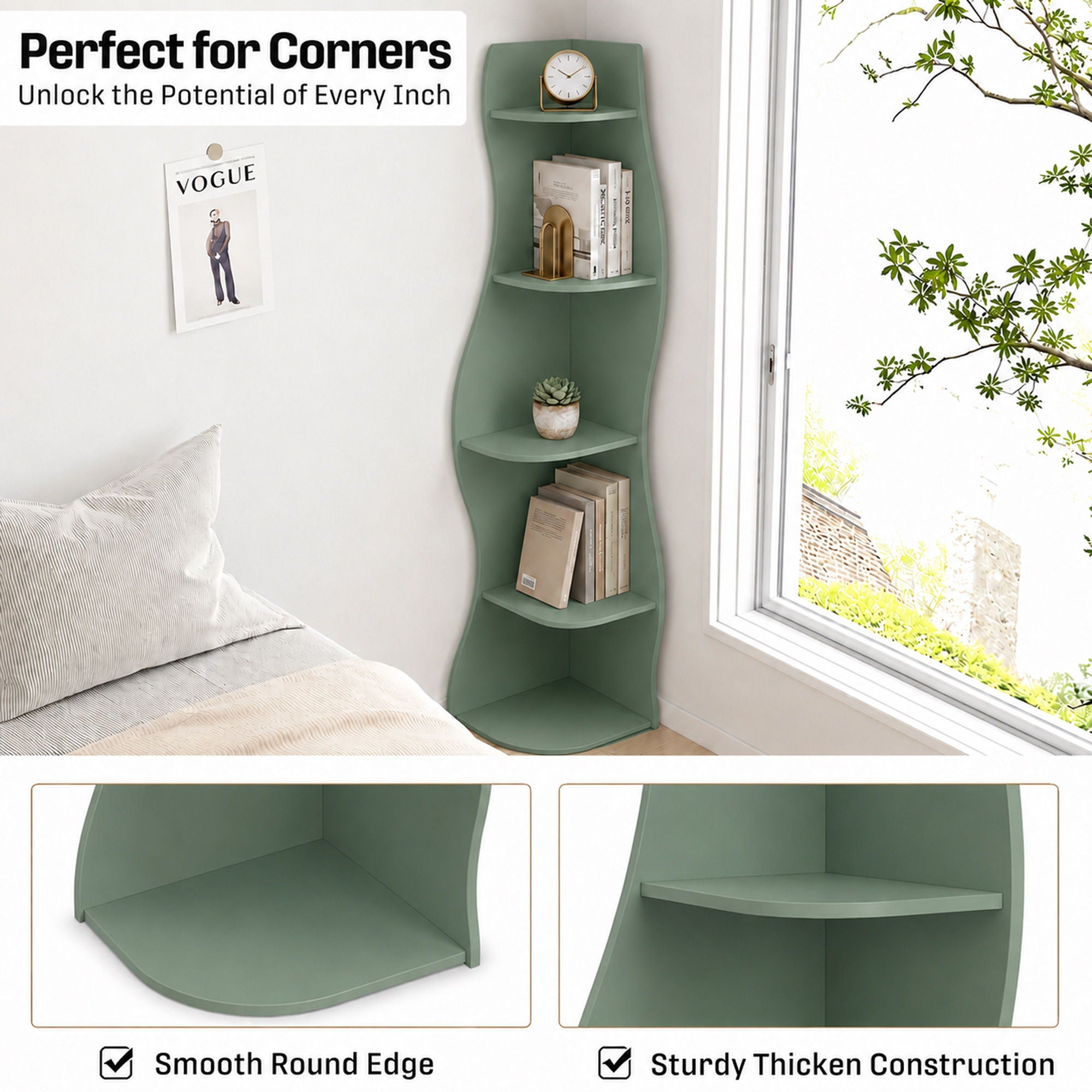 5 Tier S - Shaped Corner Shelf For Living Room