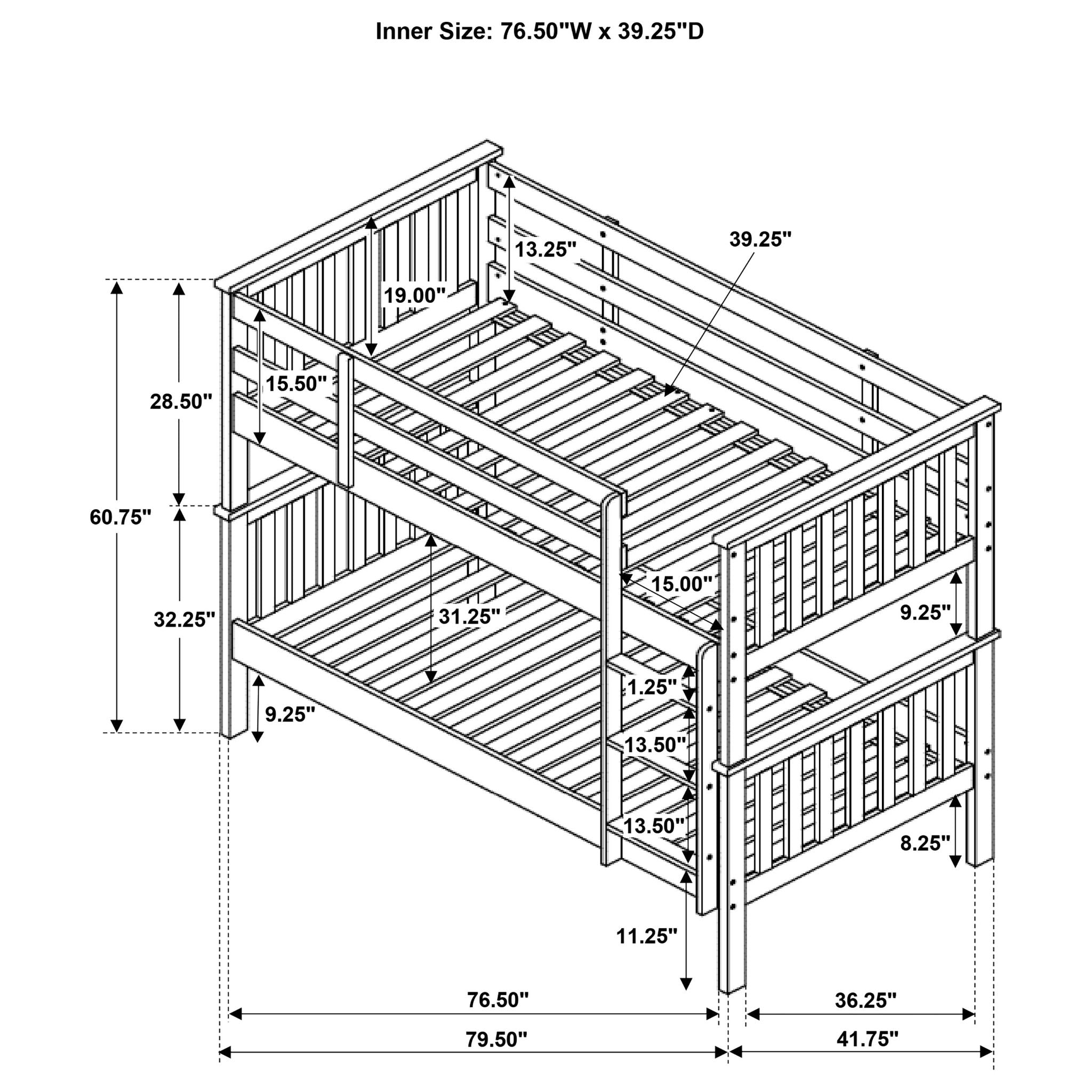 Slatted - Headboard Twin / Twin Bunk Bed With Built In Ladder Design - White