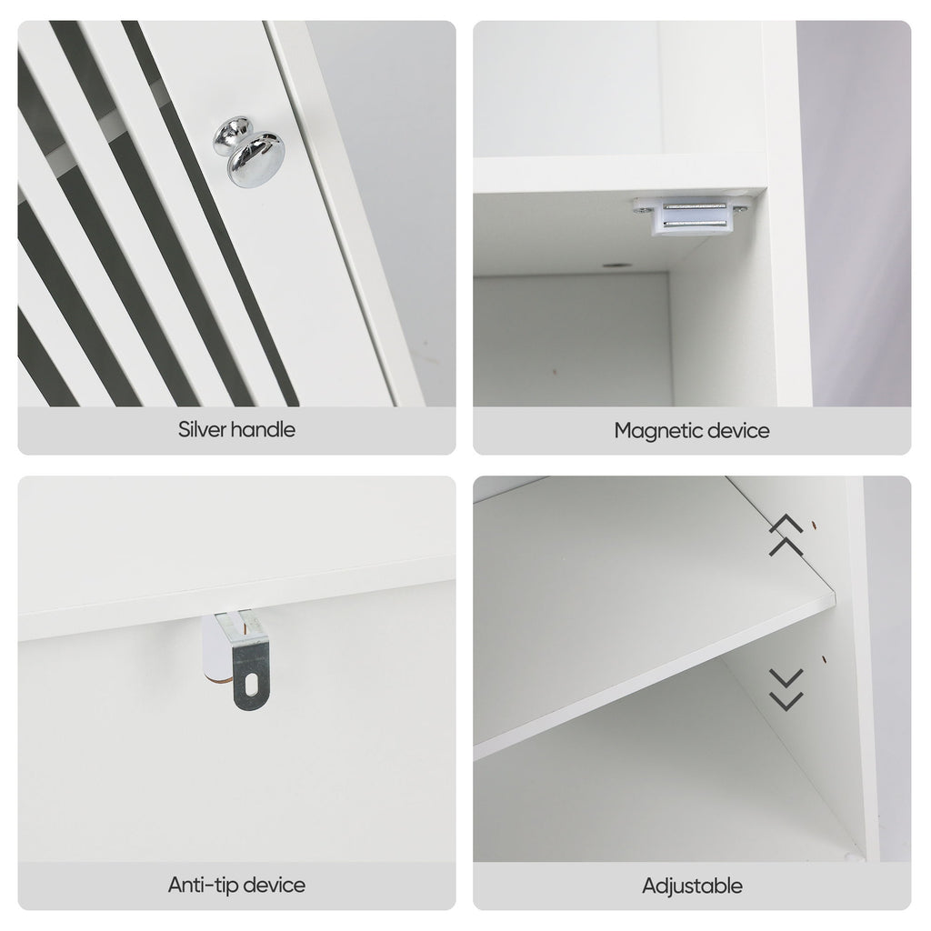 Louvered Door Bathroom Low Cabinet With Multi Layer Storage - White