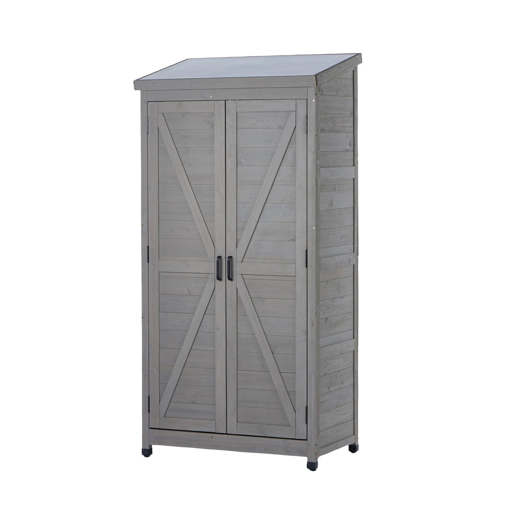 Outdoor Storage Shed With Vertical Tool Cabinet For Backyard