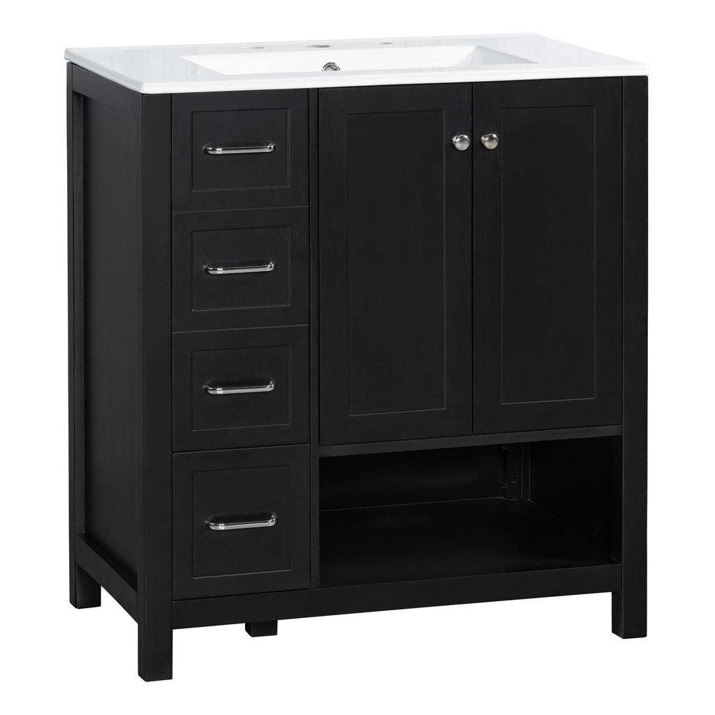 Bathroom Vanity With Sink Top, Bathroom Vanity Cabinet With 2 Doors And 2 Drawers, Open Shelf