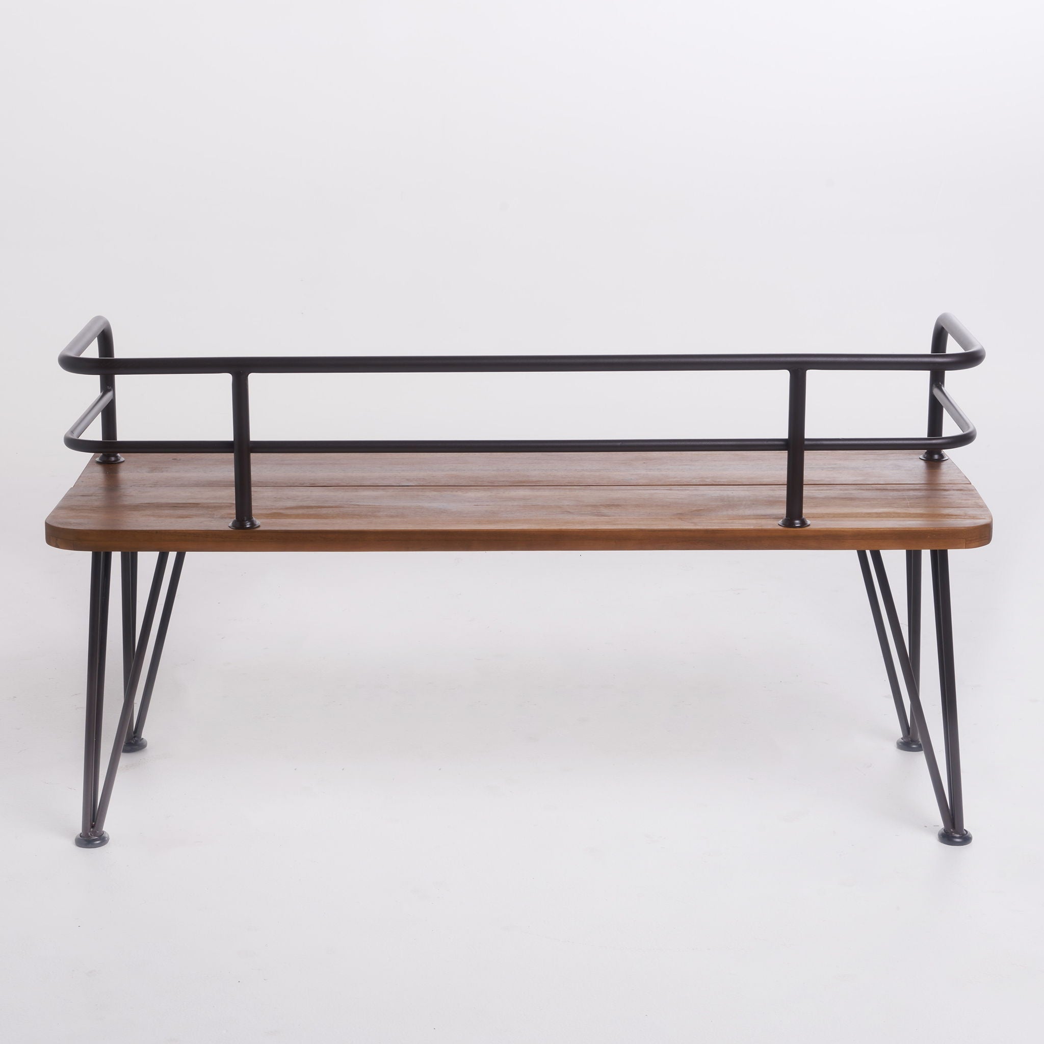 Outdoor Bench With Powder Coated Iron Frame - Teak