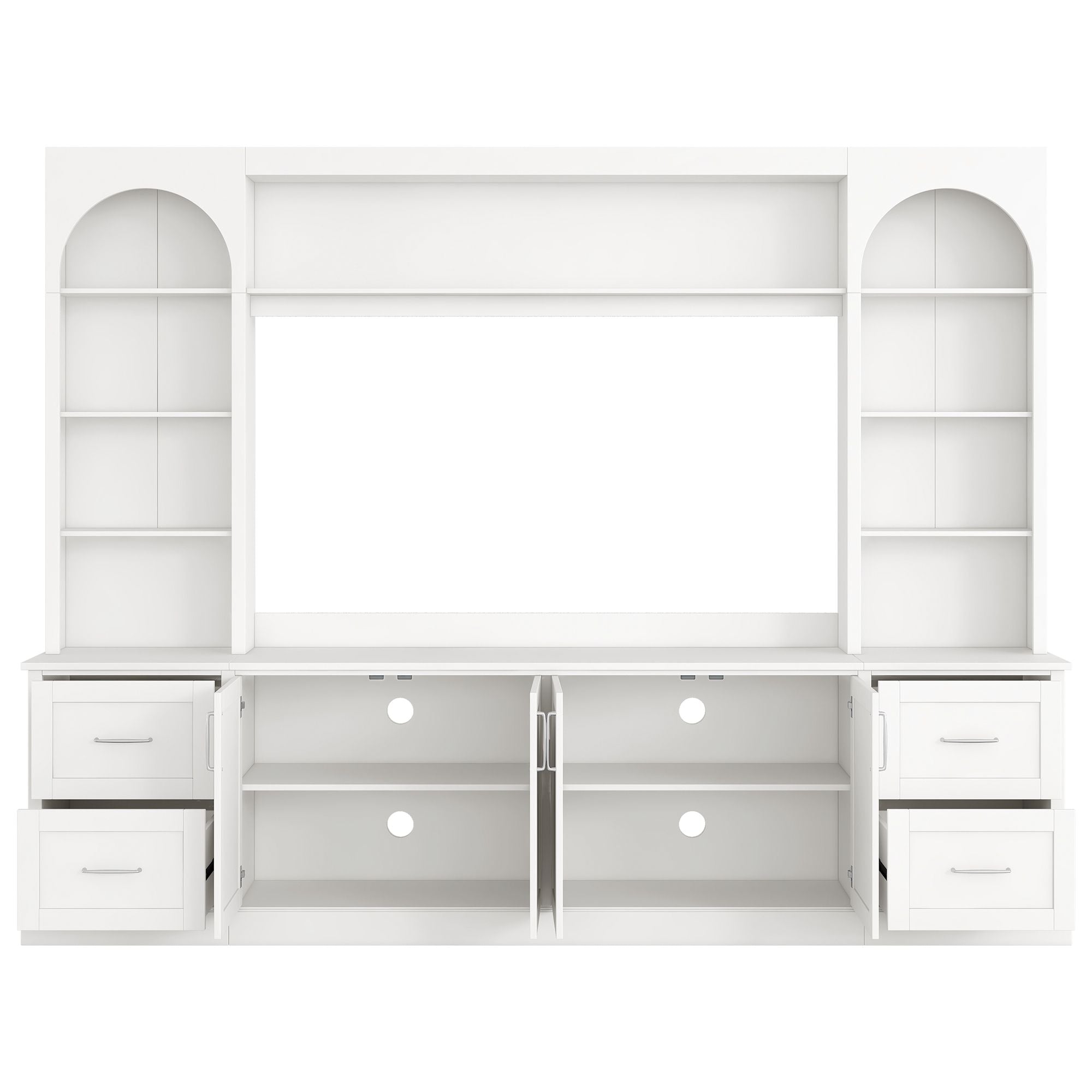 Arched Entertainment Center Wall Unit With Drawers, TV Stand
