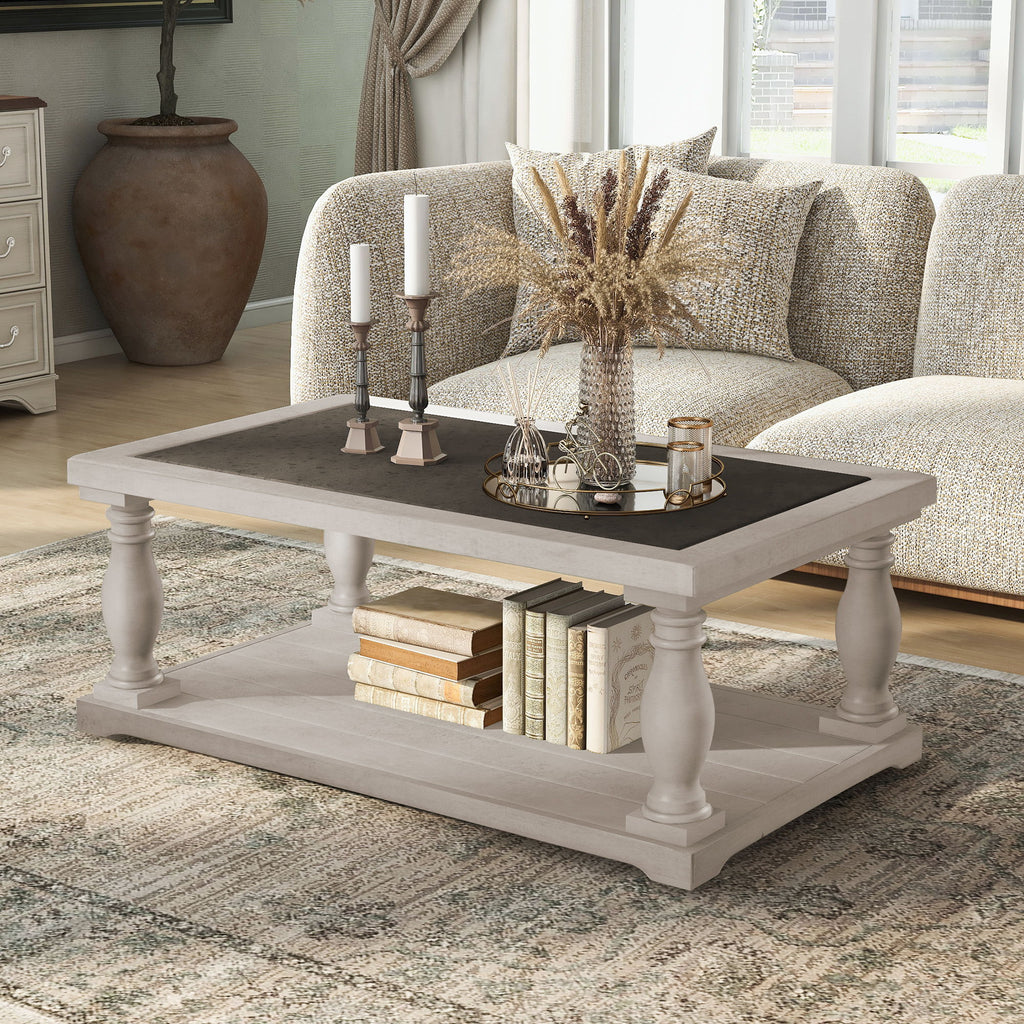 Farmhouse Rectangular Coffee Table With 2 Tiers