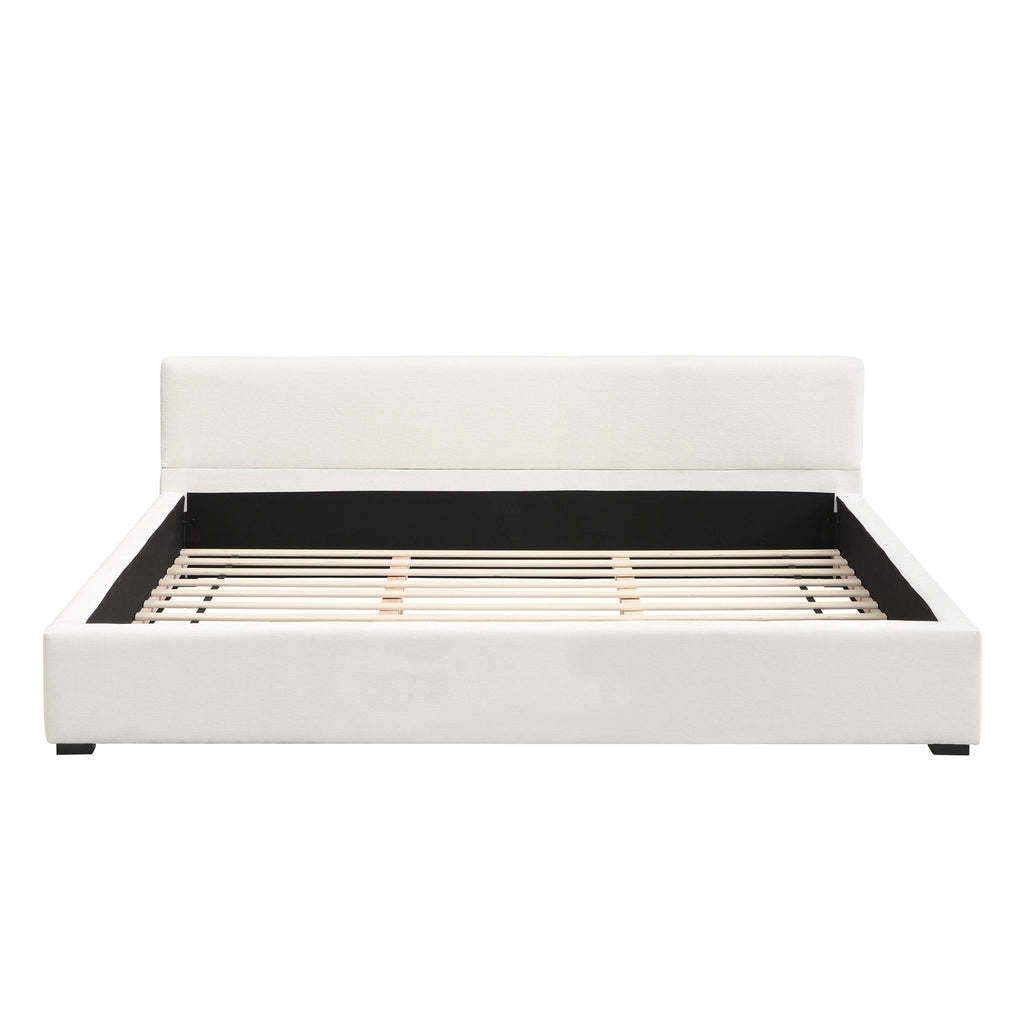 Elegant Wide Bed With Soft Fabric Upholstery
