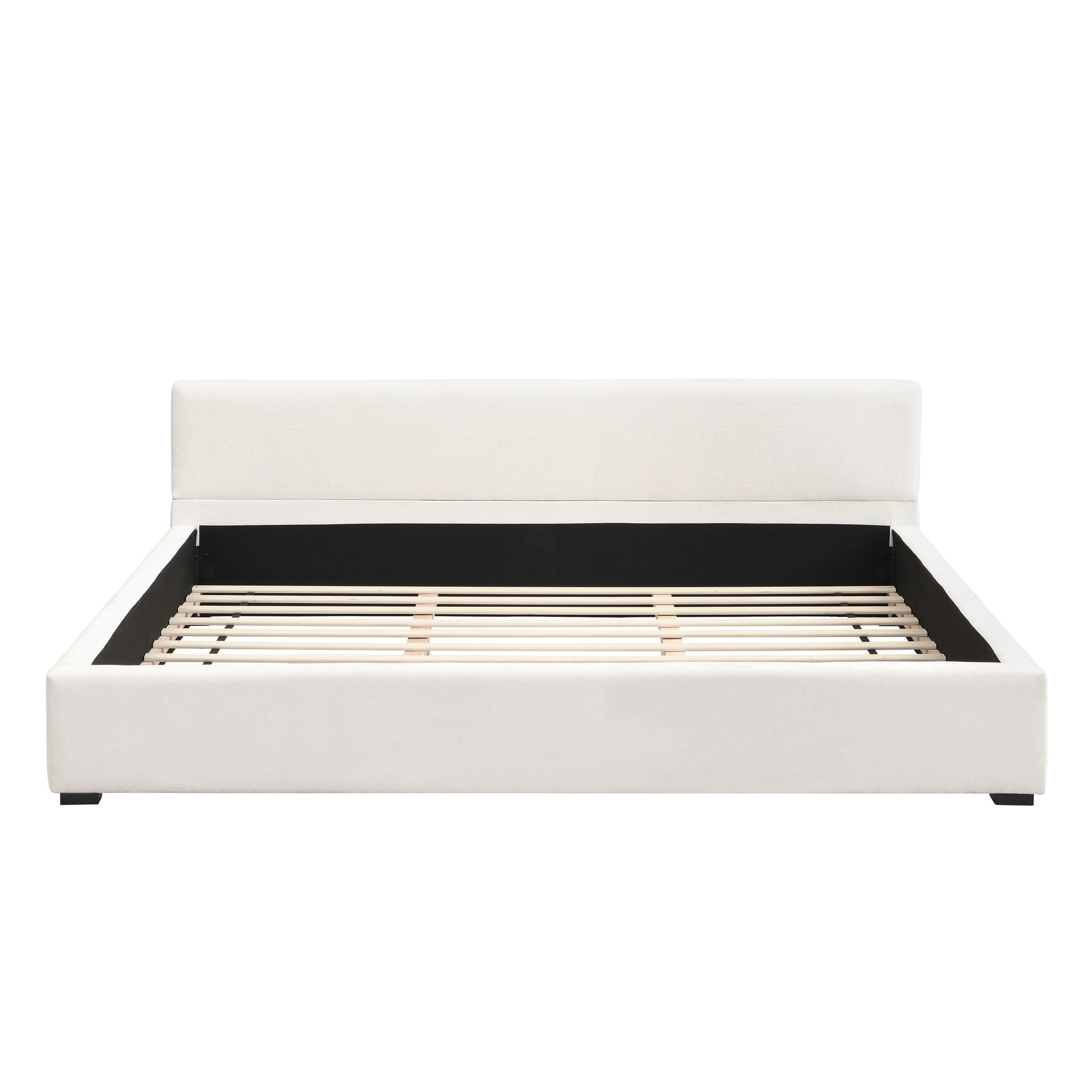Elegant Wide Bed With Soft Fabric Upholstery
