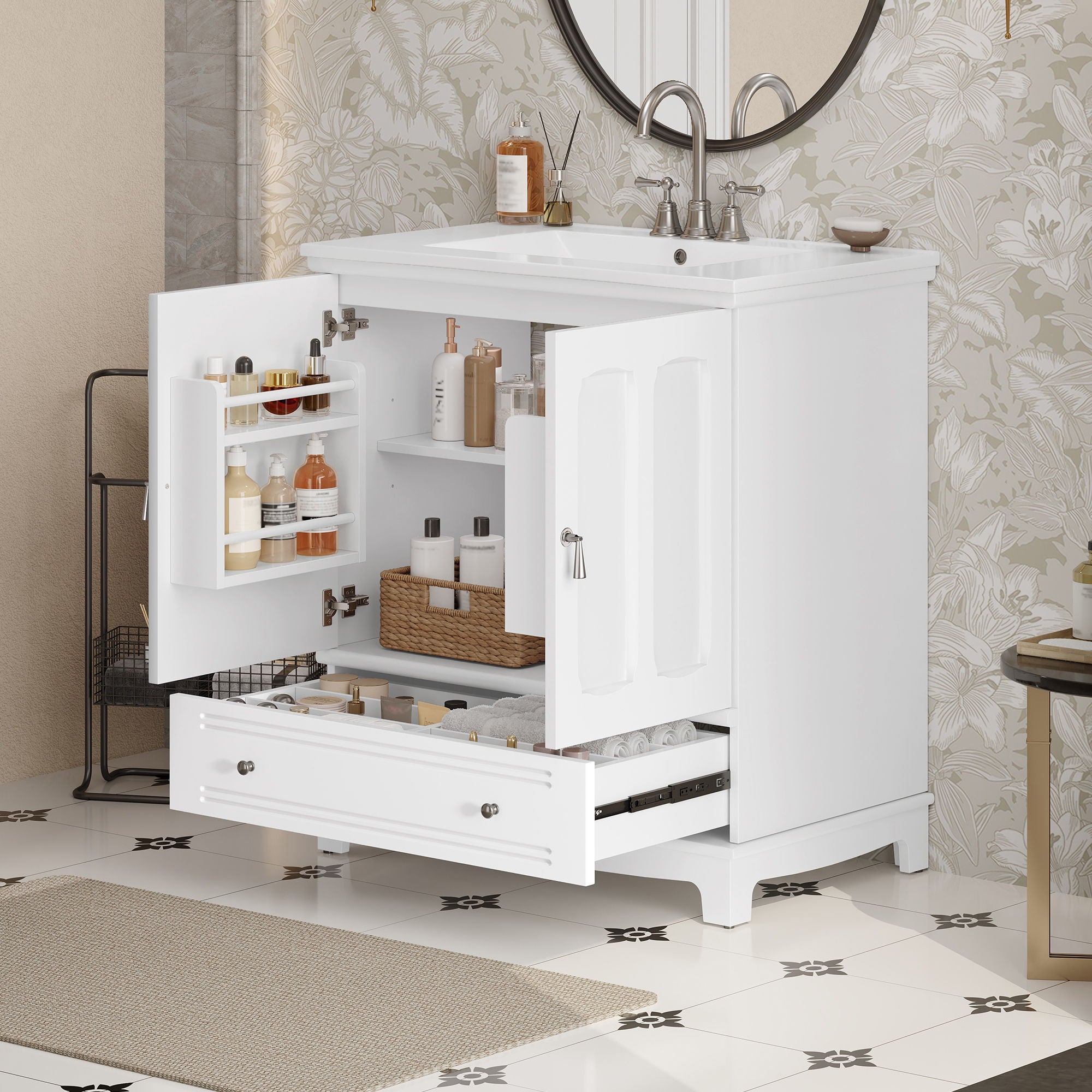 Bathroom Vanity With Sink, Cabinet With Adjustable Shelf And Drawer Divider