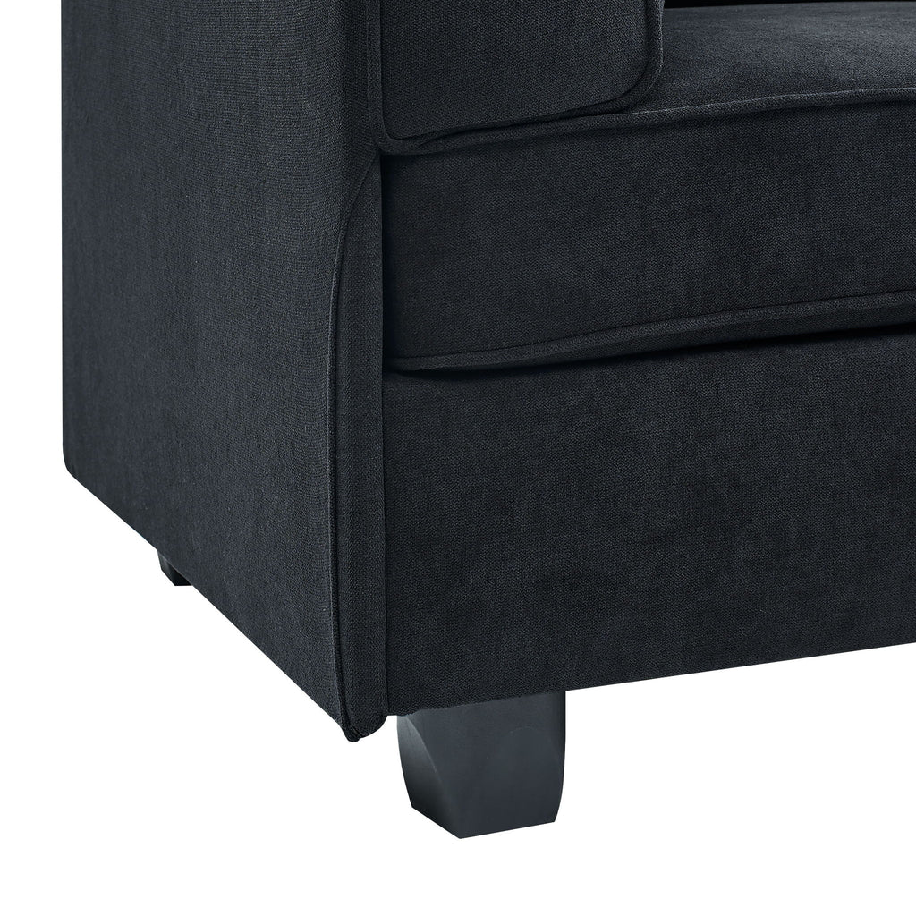 Upholstered Modular Sectional, Customizable Layout, Removable Cushions - Black