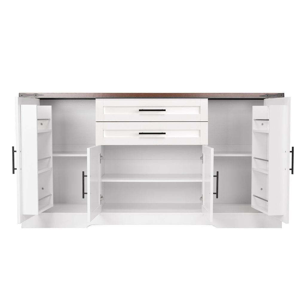 Barn Door Storage Cabinet With 2 Drawers & Door Rack, Adjustable Shelves