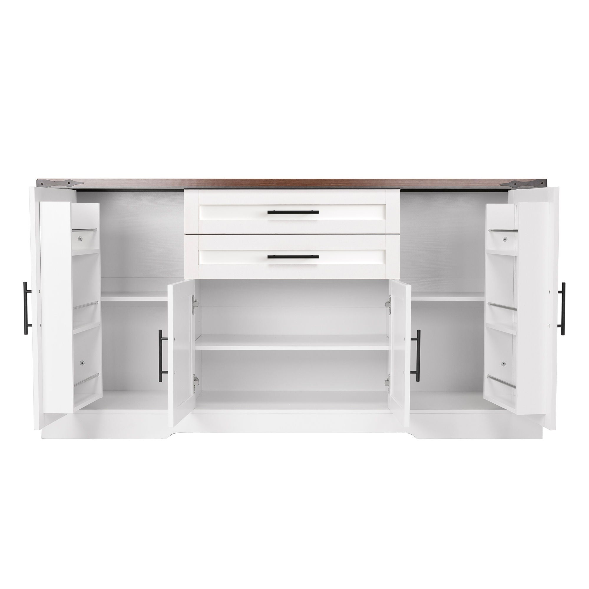 Barn Door Storage Cabinet With 2 Drawers & Door Rack, Adjustable Shelves