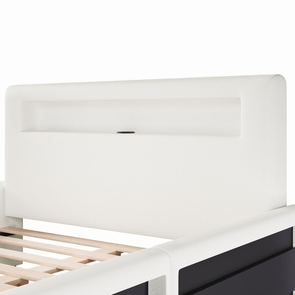 Upholstered Platform Bed With Drawer, LED Light Strip, USB Port