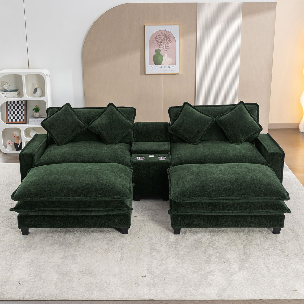 Sectional Sofa Upholstered Sofa With Two Removable Ottoman, Two USB Ports, Two Cup Holders And Large Storage Box For Living Room