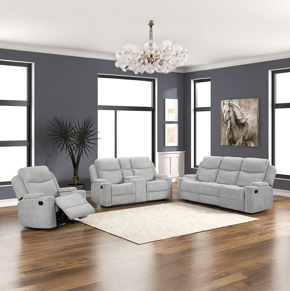 Galya - Motion Loveseat With Console - Light Gray Chenille
