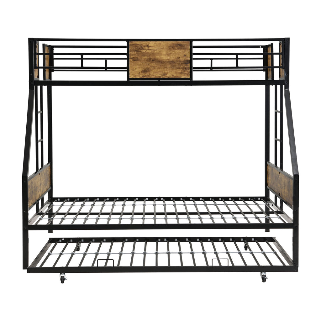 Modern Metal Bunk Bed With Side Ladders And Guardrail