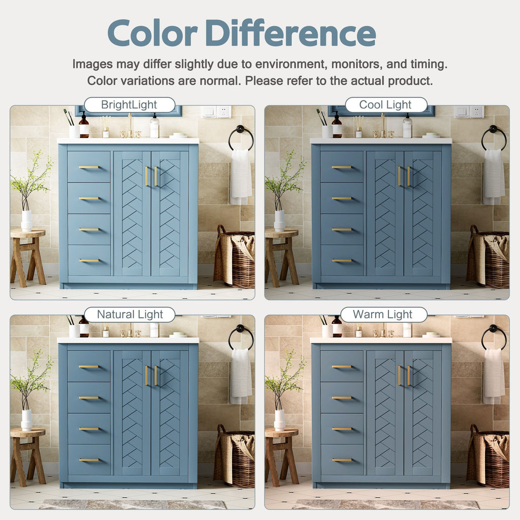 Ceramic Sink Combo, Freestanding Vanity Set With 3 Drawers & Soft Closing Doors