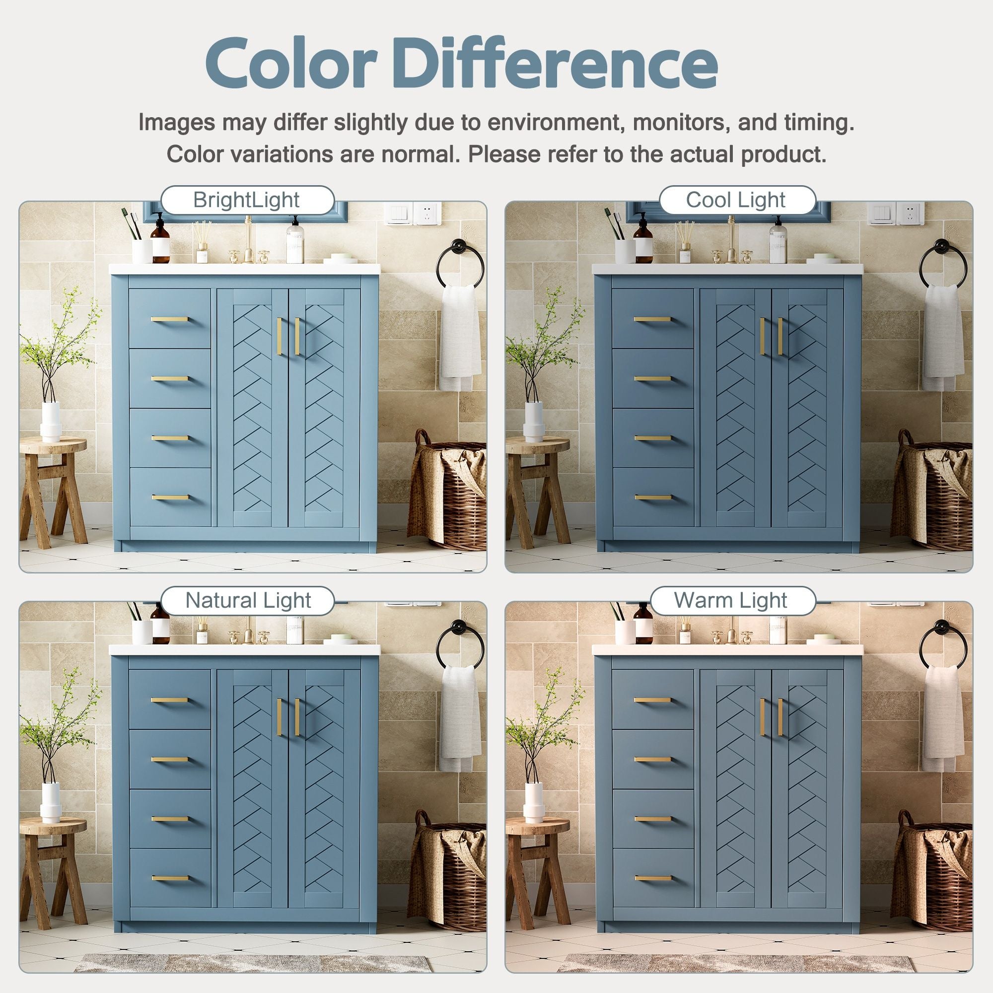 Ceramic Sink Combo, Freestanding Vanity Set With 3 Drawers & Soft Closing Doors
