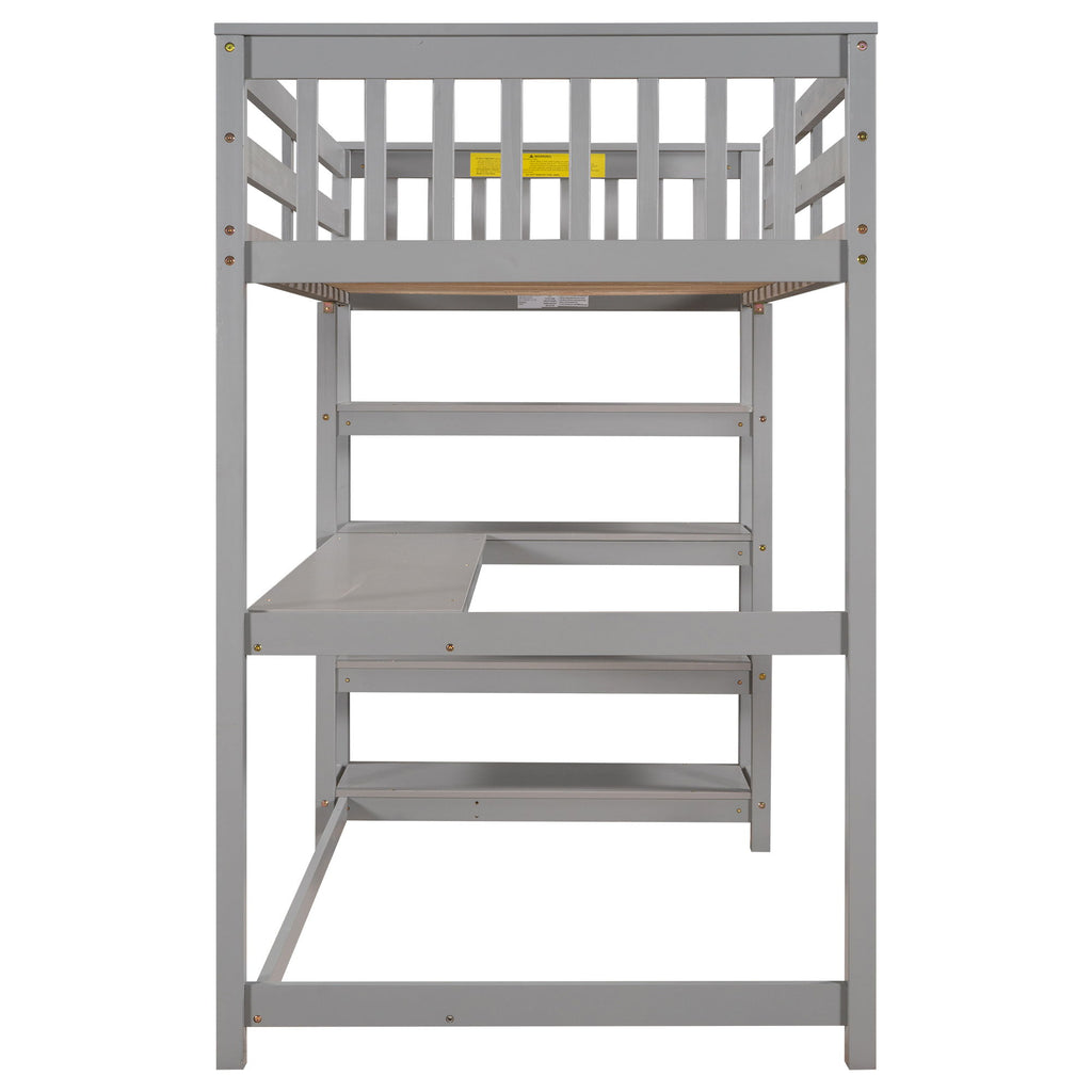 Loft Bed With Storage Shelves And Under Bed Desk