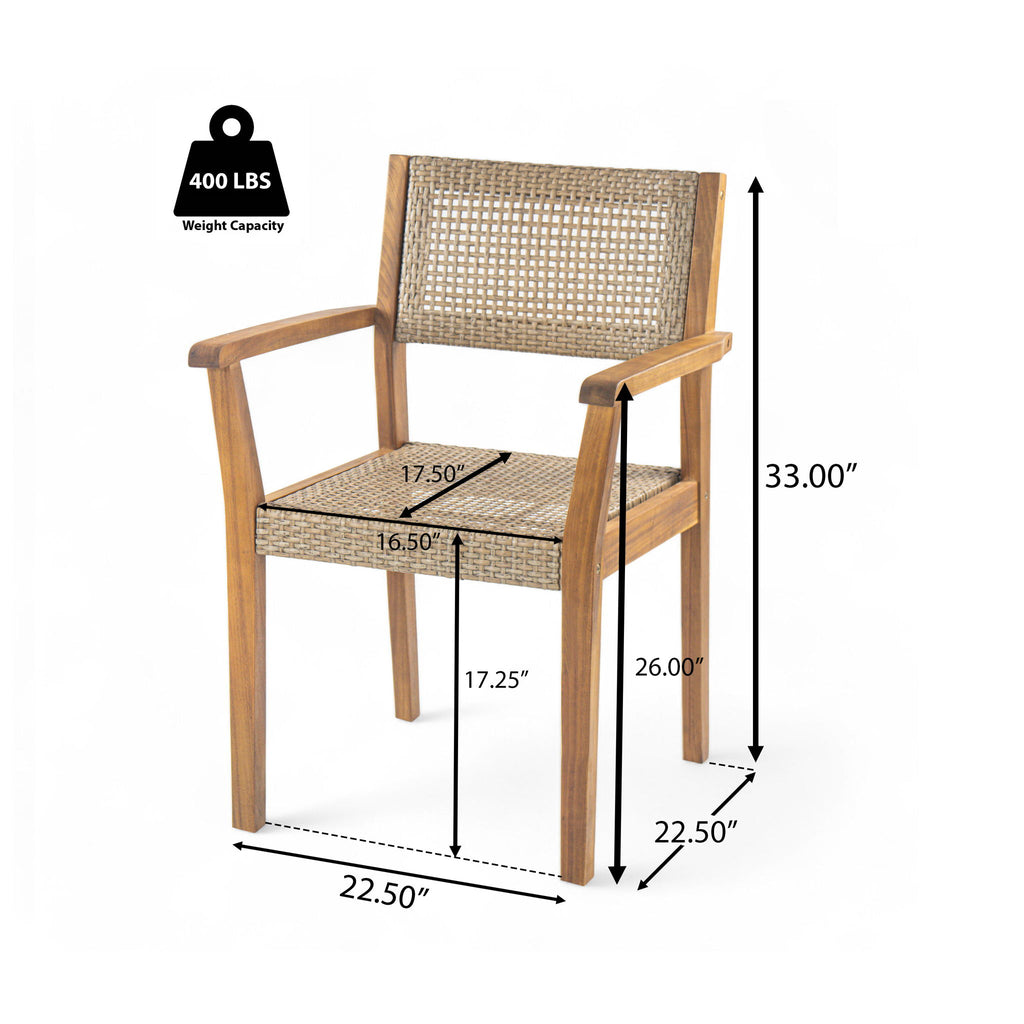 Amaris Outdoor Patio 7Pcs Acacia Wood Dining Set With Faux Wicker Chairs In Teak