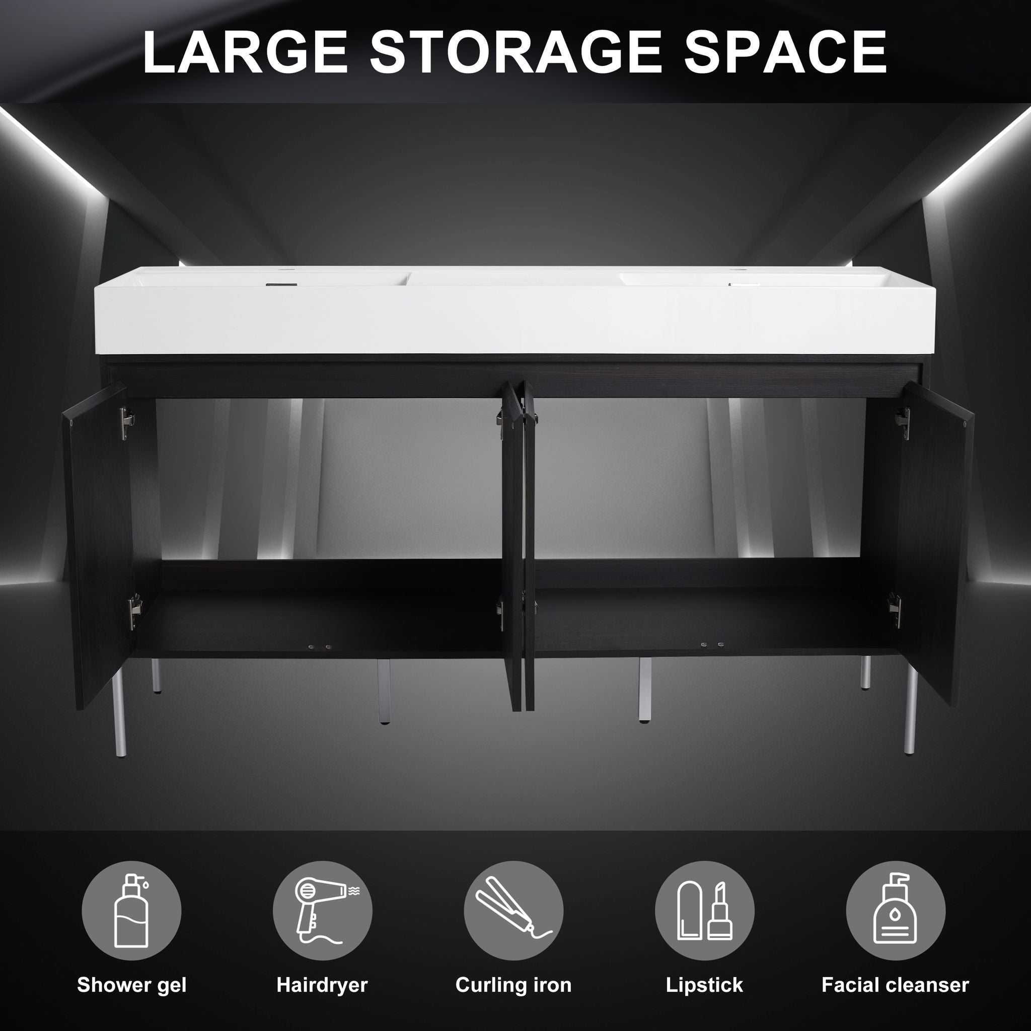 Freestanding Bathroom Vanity With Resin Sink And Storage Cabinet