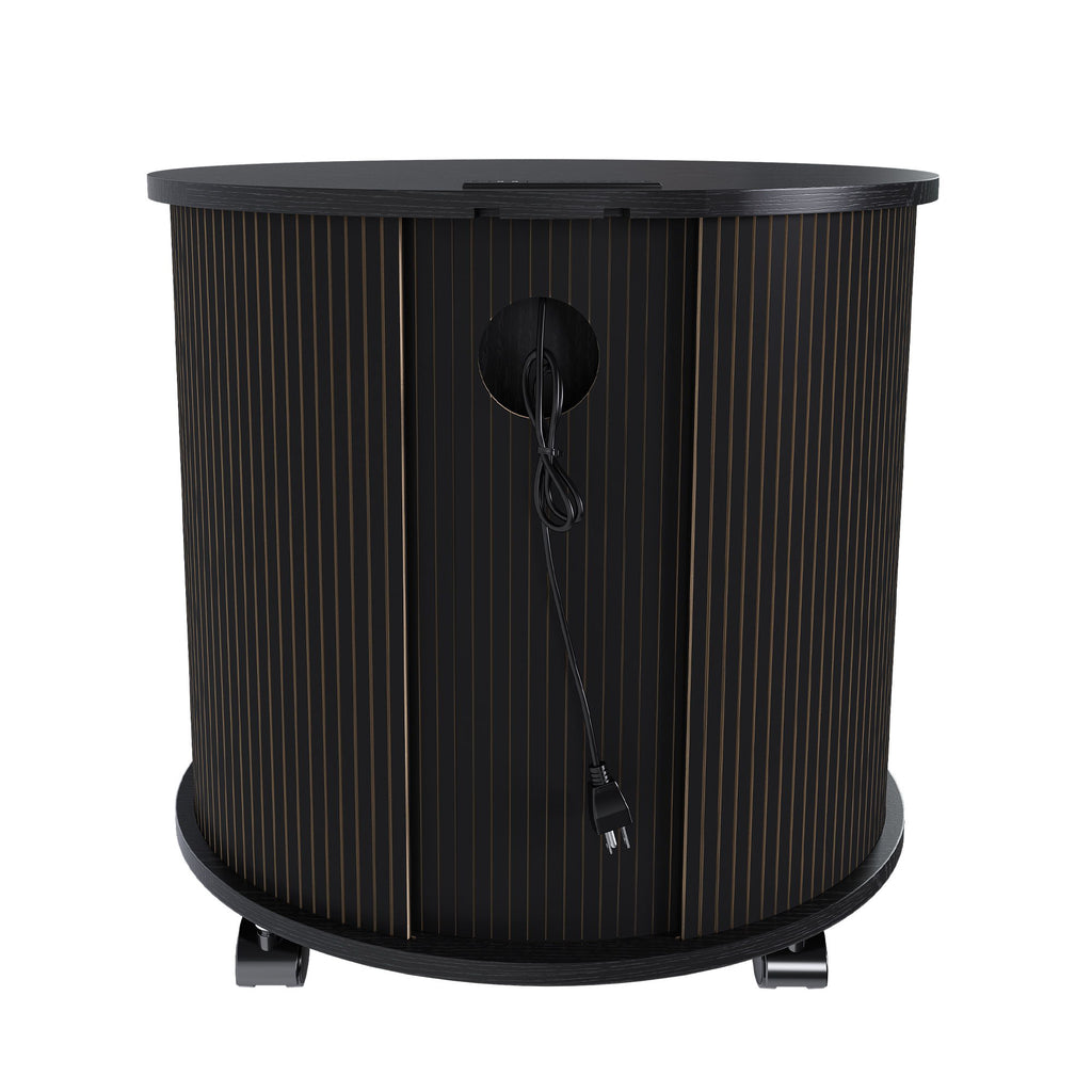 Cylinder Nightstand With Charging Station & Sliding Door