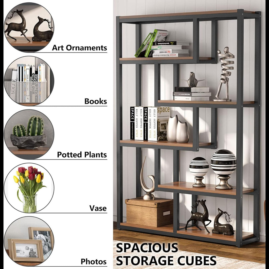 6 Tier Etagere Bookcase With Asymmetrical Shelves For Living Room