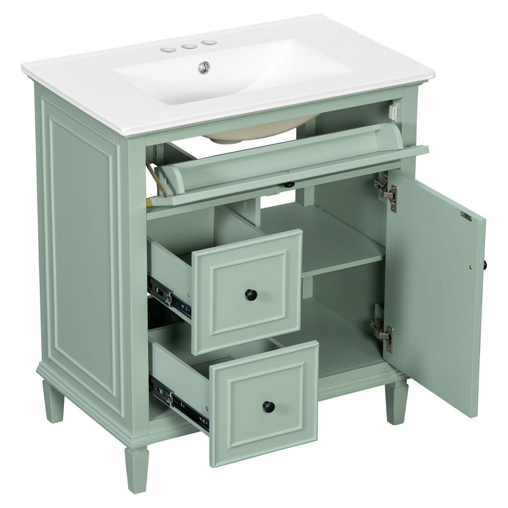 Modern Bathroom Vanity With Sink, Adjustable Shelf, Flip Drawer & 2 Drawers