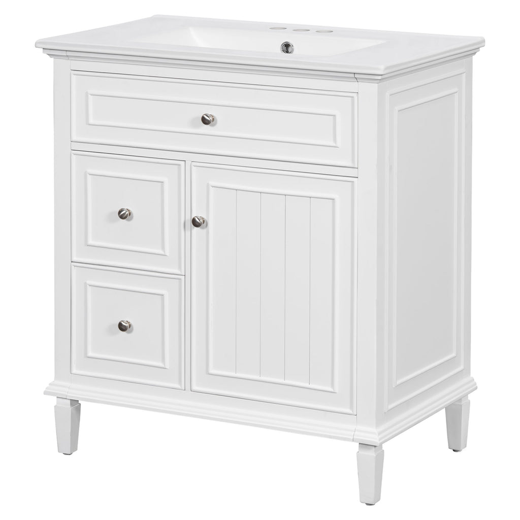 Modern Bathroom Vanity With Sink, Adjustable Shelf, Flip Drawer & 2 Drawers