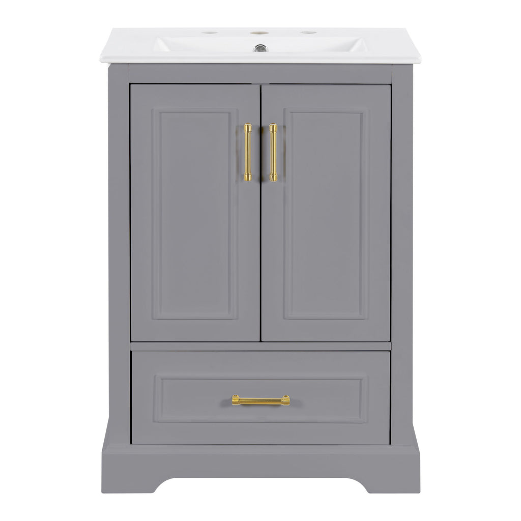 Bathroom Vanity With Sink, 1 Divided Drawer And 2 Soft Close Doors With Double Shelf