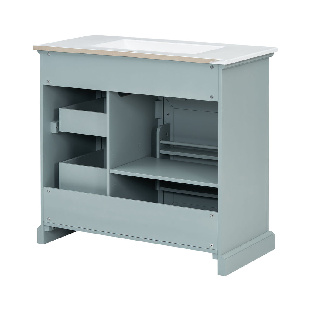36" Bathroom Vanity With Sink, 2 Tip Out Drawers, Soft Close Hinges