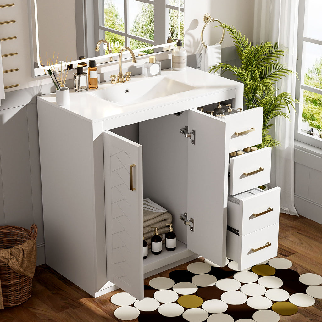 Bathroom Vanity With Sink Combo, Storage Cabinet, Freestanding Set With 3 Drawers & Soft Closing Doors