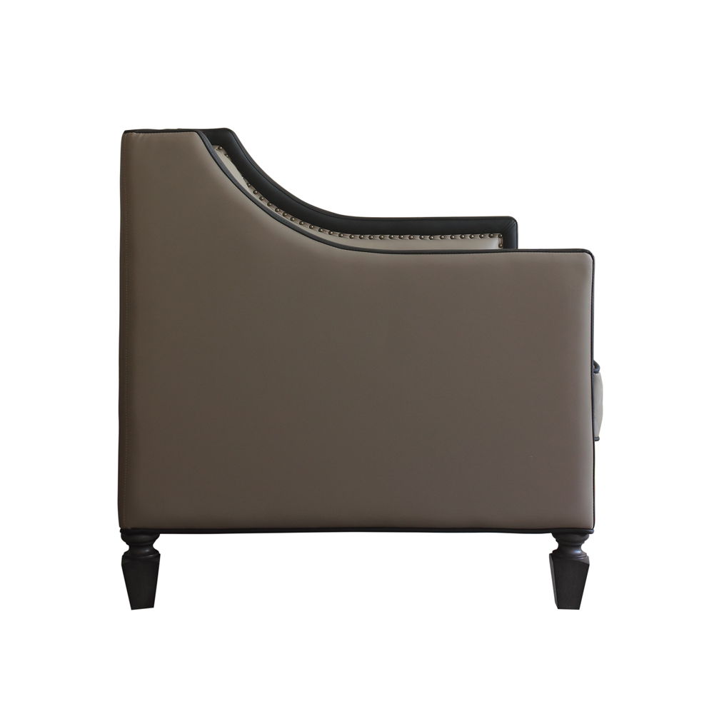 House Beatrice - Loveseat With 3 Pillows - Tan Synthetic Leather , Black Synthetic Leather & Charcoal