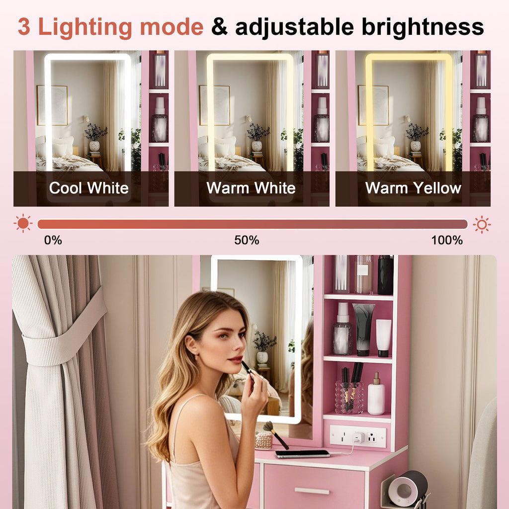 Small Makeup Vanity Desk With Adjustable LED Lights