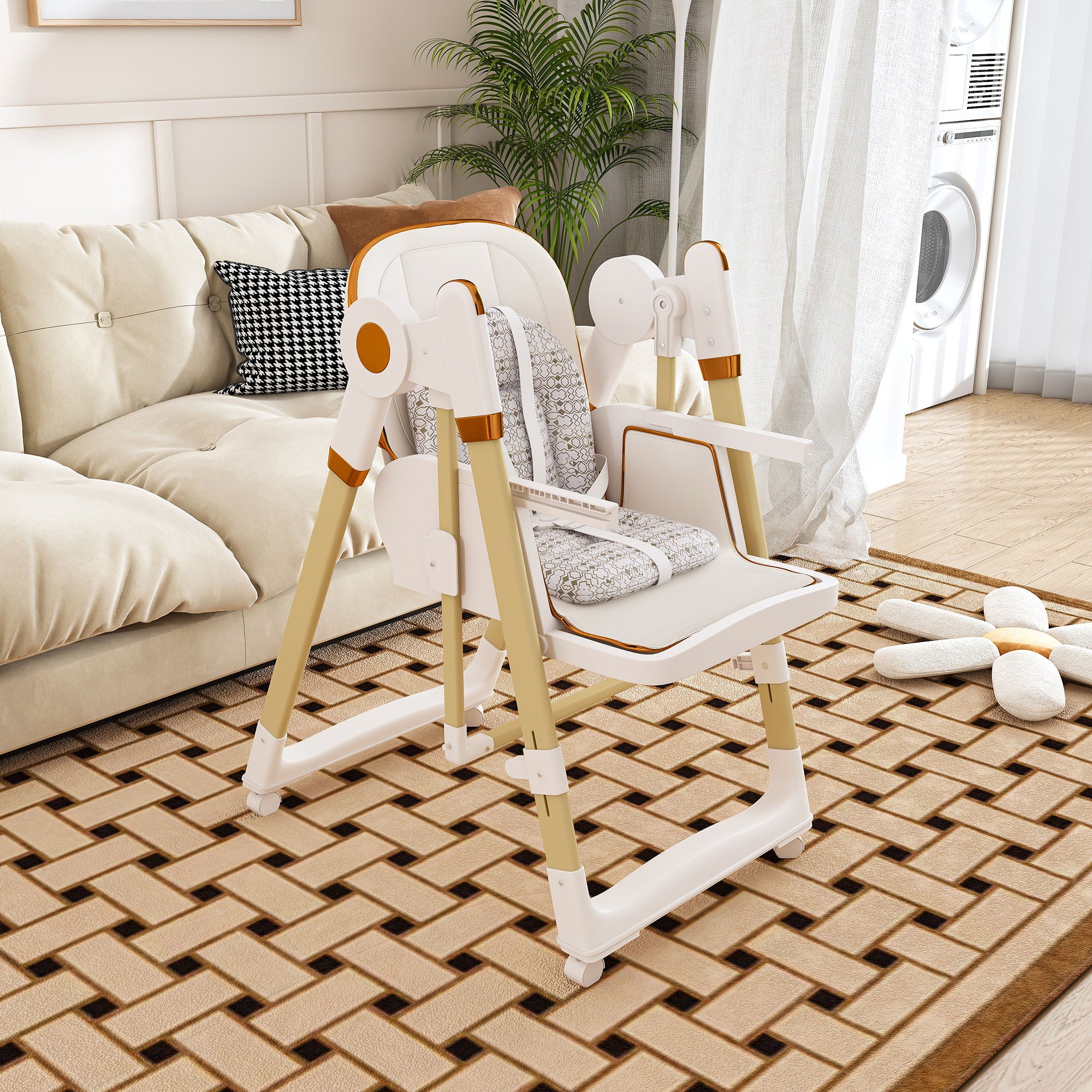 Convertible Baby High Chair To Rocker With 5 Point Harness