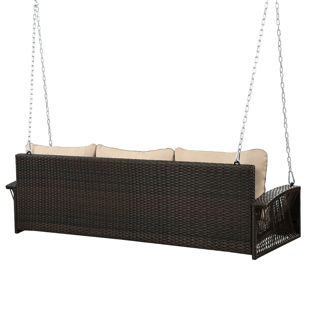 3 Person Large Patio Swing Bench With Cushions For Backyard