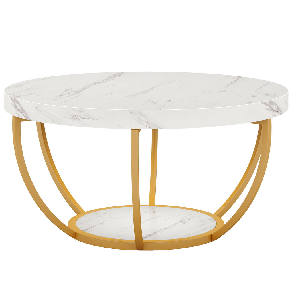 2 Tier Circle Coffee Table With Storage Shelves