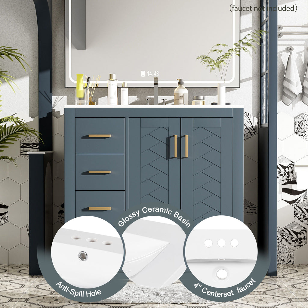 Bathroom Vanity With Sink Combo, Storage Cabinet, Freestanding Set With 3 Drawers & Soft Closing Doors