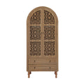Tall Kitchen Pantry Cabinet With Hollow Carved Doors 2 Drawers And Adjustable Shelves Storage Display Cabinet For Kitchen Dining Room Or Living Room - Walnut